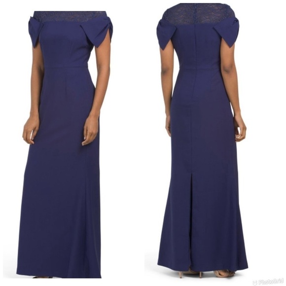 JS COLLECTIONS Blue Annalise Bow Mermaid Gown - Picture 11 of 11